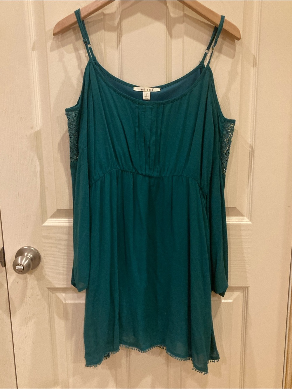 miami Teal Cold-Shoulder Spaghetti Strap Top - Picture 1 of 7